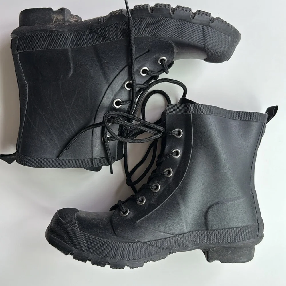 Lauren Ralph Lauren Mikenna-Bo-Rai Black Rubber Lace Up Ankle Rain Boots 7